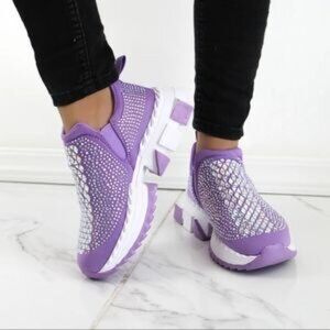 Presto Light Weight Slip on Purple Rhinestone Sneakers